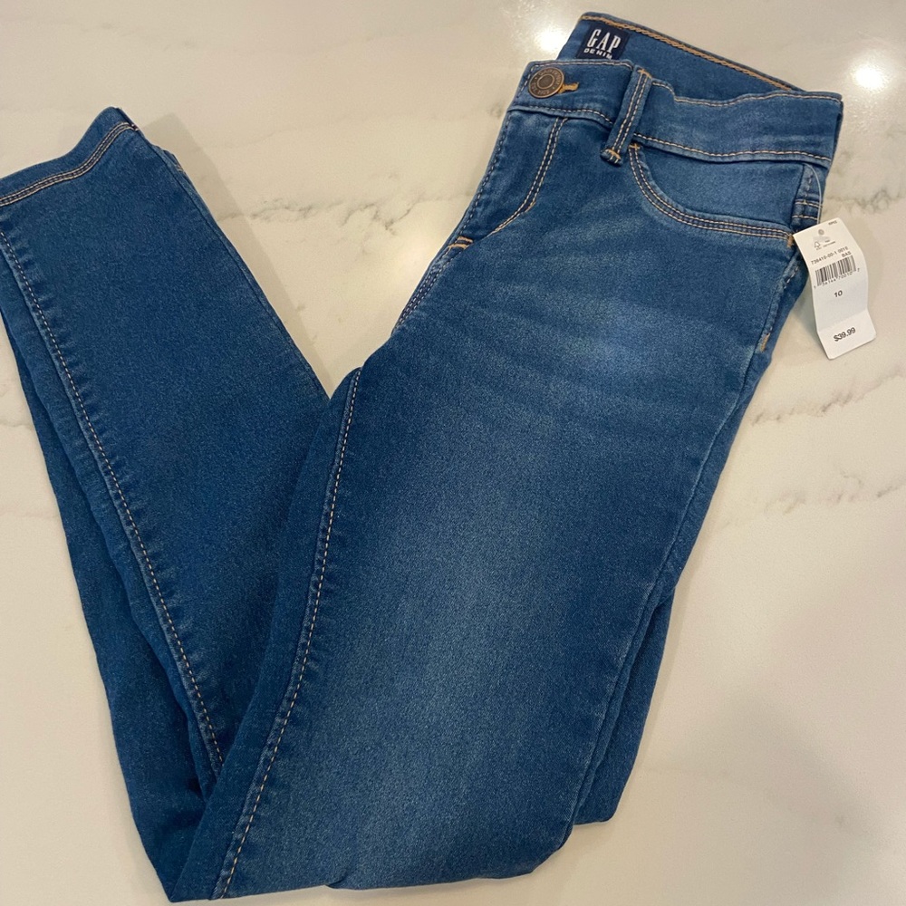 NWT GAP  sz 10 GIRLS JEAN DENIM BLUE PANT  JEGGINGS SOFT STRETCH ADJUSTABLE ZIP